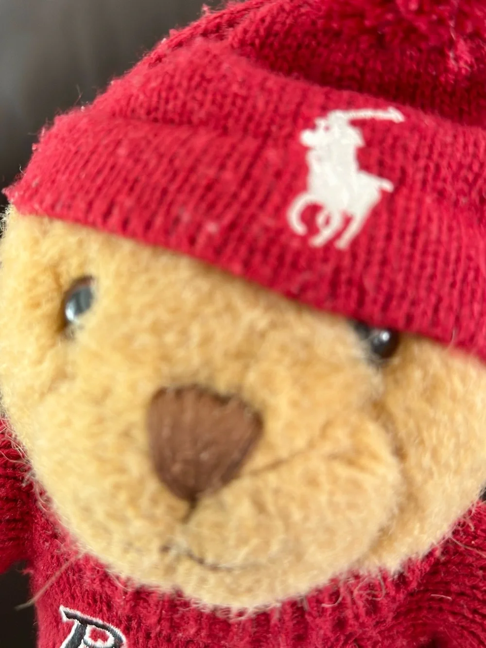 Ralph Lauren Red Knit Bear Plush with Embroidered Polo Logo
